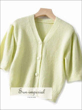 Pale Lavender Women Short Sleeve Knitted Cardigan Single Breasted Sweater top vintage style SUN-IMPERIAL United States