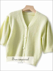 Pale Lavender Women Short Sleeve Knitted Cardigan Single Breasted Sweater top vintage style SUN-IMPERIAL United States