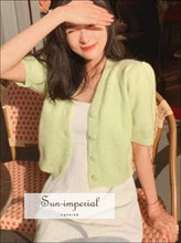 Pale Lavender Women Short Sleeve Knitted Cardigan Single Breasted Sweater top vintage style SUN-IMPERIAL United States
