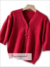 Pale Lavender Women Short Sleeve Knitted Cardigan Single Breasted Sweater top vintage style SUN-IMPERIAL United States
