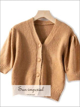 Pale Lavender Women Short Sleeve Knitted Cardigan Single Breasted Sweater top vintage style SUN-IMPERIAL United States