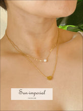 Gold Plated Pearl Heart Layered Necklace Sun-Imperial United States