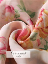 Pink Floral Print Summer Dress V Neck Short Sleeve Buttoned Dress