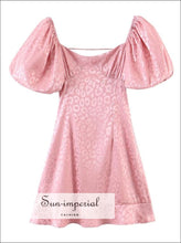 Pink Leopard Satin Mini Dress with Puff Short Sleeve and Lace up back detail best seller, chick sexy style, corset harajuku New Party 