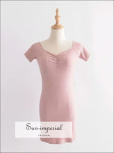 Pink off the Shoulder Bodycion Sweetheart Neck Ribbed Mini Dress Short Sleeve