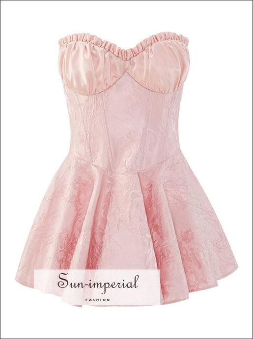 Pink Satin Strapless Jacquard A-line Corset Style Mini Dress Dress, A-Line Sun-Imperial United States