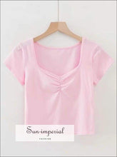 Pink Women Casual Tee Ruched Crop top T Shirt
