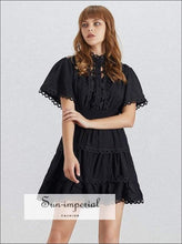 Piper Dress - Summer Black Lace for Women Stand Short Sleeve High Waist Midi Dresses Waist, Female, Sleeve, Black, Vintage SUN-IMPERIAL 