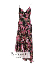 Pisa Dress -vintage Maxi Floral Print Sleeveless Ruffles V Neck Asymmetrical Dresses, High Waist, Off Shoulder, Sleeveless, vintage 