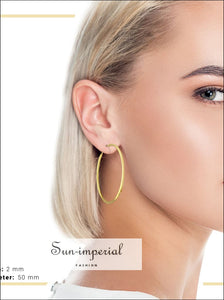 Hoop Earrings 14k Gold Plate 2 Mm Hip Hop Hoops Ear Jewelry 25 - 70 Women 14k, mm, 40 50 60 mm Sun-Imperial United States