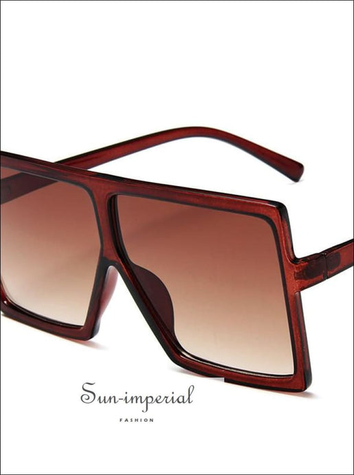 Plastic Oversized Women Sunglasses Square Big Frame Sunglasses for Female - Brown Frame