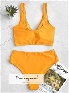 Plunge Buckle Cutout Tankini Swimsuit High Waist Bikini Sets SUN-IMPERIAL United States