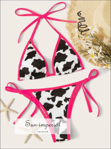 Plunge Cow Print Bikini Set- Blue best seller, bikini, bikini set, COW PRINT BIKINI, hot SUN-IMPERIAL United States