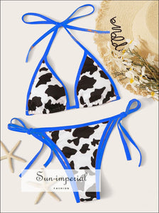 Plunge Cow Print Bikini Set- Blue best seller, bikini, bikini set, COW PRINT BIKINI, hot SUN-IMPERIAL United States