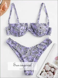 Printed Underwire Bikini - Purple