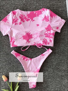 Puff Sleeve Bikini top Tie Dye Set - Pink