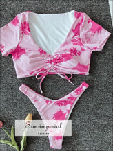 Puff Sleeve Bikini top Tie Dye Set - Pink