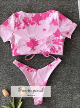 Puff Sleeve Floral Bikini top Tie Dye Set