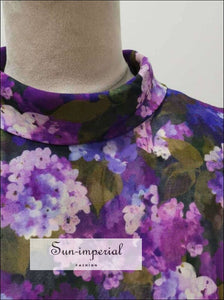 Purple Floral Pleated Turtleneck Long Sleeve Elegant Mini Dress Dresses, elegant style SUN-IMPERIAL United States
