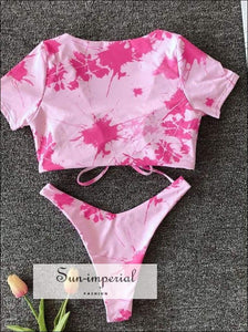 Purple High Cut Lettuce Scrunch Butt Bikini bottom Set bikini, bikini set, floral print swim SUN-IMPERIAL United States