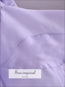 Purple Plain Short Puff Sleeve Square Neckline A-line Pleated Mini Dress harajuku style, Preppy Style Clothes, Dress, Unique style 