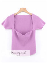 Purple Rib Knitted top Sweetheart Neck