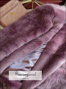 Purple Shaggy Women Faux Fur Jacket Mid Length Coat SUN-IMPERIAL United States