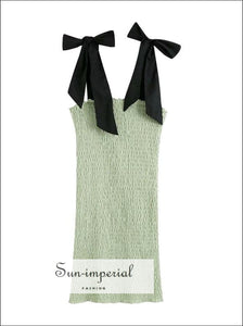 Sun-imperial - purple shirred bodycon mini dress with Black tied straps detail Green / M Sun-imperial - purple shirred bodycon mini dress with Black tied straps detail Green / M