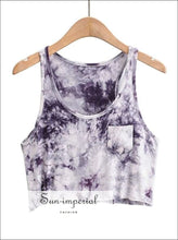 Purple Tie Dyed Crop Tank top with Pocket Basic style, street style SUN-IMPERIAL United States
