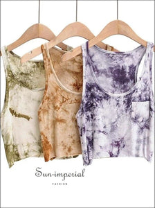 Purple Tie Dyed Crop Tank top with Pocket Basic style, street style SUN-IMPERIAL United States