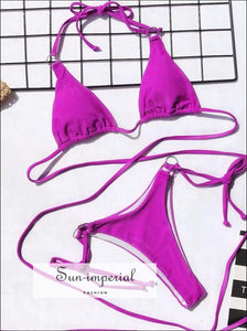 Purple Wrap around String Triangle Bikini top & side Tie bottom Set Black Around triangle tie bikini set SUN-IMPERIAL United States