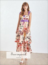 Raegan Dress- Women Vintage Cami Tie Straps Floral Print Maxi Dress Pleated Dresses, Dress, Shoulder Lace Up, Sleeveless, vintage 