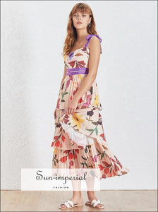Raegan Dress- Women Vintage Cami Tie Straps Floral Print Maxi Dress Pleated Dresses, Dress, Shoulder Lace Up, Sleeveless, vintage 