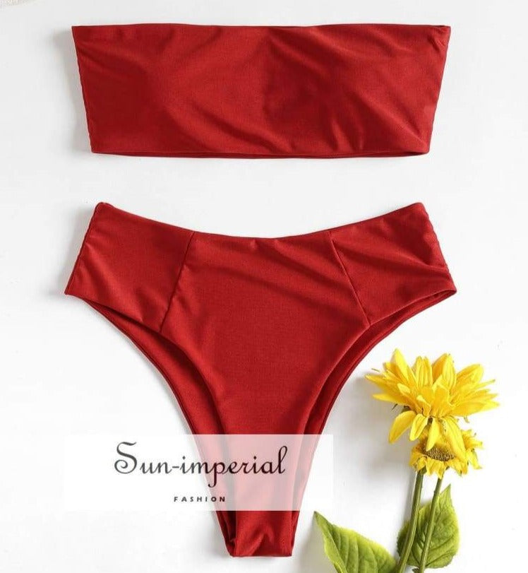 Red Bikini Bow Tie Swimwear Women Solid Bandeau Bikini Set