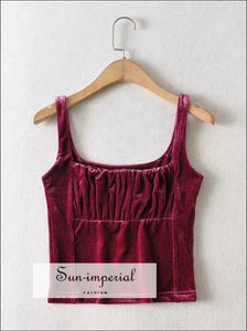 Red Draped front Velvet Tank top Ruched Basic style, chick sexy style SUN-IMPERIAL United States