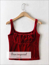 Red Draped front Velvet Tank top Ruched Basic style, chick sexy style SUN-IMPERIAL United States