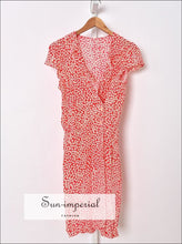 Red Floral Print side Buttons and Ruffles detail Short Sleeve V-neck Mini Dress vintage style SUN-IMPERIAL United States