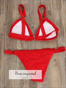 Red Gold Ring Bikini Split Swimsuit Women Swimwear 2 Piece Set V-neck Low Waist Bikini