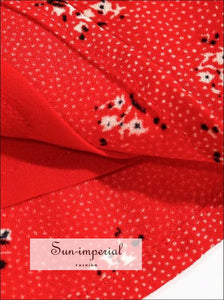 Red High Waist Split Skirt Slim Cut Buttoned Flower Print Skirt