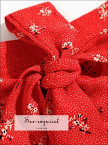 Red High Waist Split Skirt Slim Cut Buttoned Flower Print Skirt