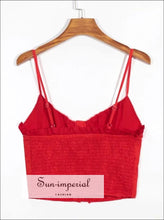 Red Lace Embroidery Buttoned Ruched Cami top