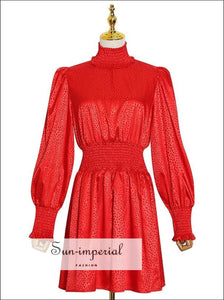 Red Long Lantern Sleeve Leopard Turtle Neck A-line Satin Mini Dress bohemian style, boho casual elegant harajuku style SUN-IMPERIAL United 