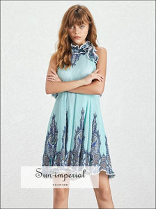 Reims Dress- Vintage High Neck Halter Sleeveless Ruffle Mini Dress a Line Dress