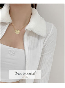 Women White Plush Faux Fur Collar And Cuff Knit Cropped Cardigan With Zipper Sun-Imperial United States
