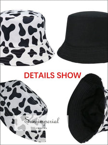 Reversible Black White Cow Pattern Women Bucket Hat SUN-IMPERIAL United States