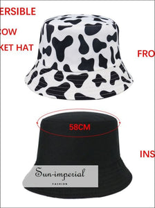 Reversible Black White Cow Pattern Women Bucket Hat SUN-IMPERIAL United States