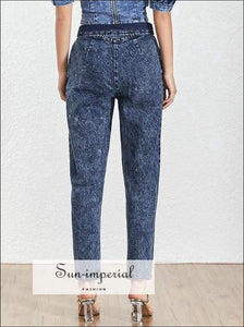 Ria Denim - Tie Trousers for Women High Waist Ankle Length Straight Jeans A Line Dress, Waist, Patchwork Trousers, Jeans, Vintage 
