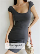 Ribbed Asymmetric Neck Bodycon Mini Dress - Sun Imperial (photo 1)