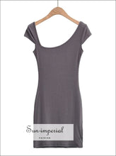 Ribbed Asymmetric Neck Bodycon Mini Dress - Sun Imperial (photo 2)