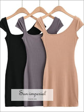 Ribbed Asymmetric Neck Bodycon Mini Dress - Sun Imperial (photo 8)